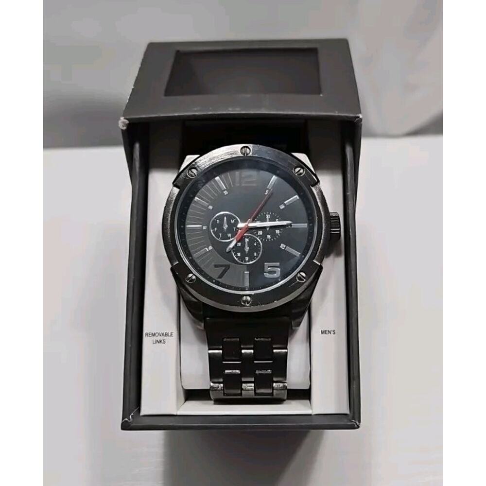 Mossimo Mens Gunmetal Gray Analog Chronograph Large Face Watch New Battery